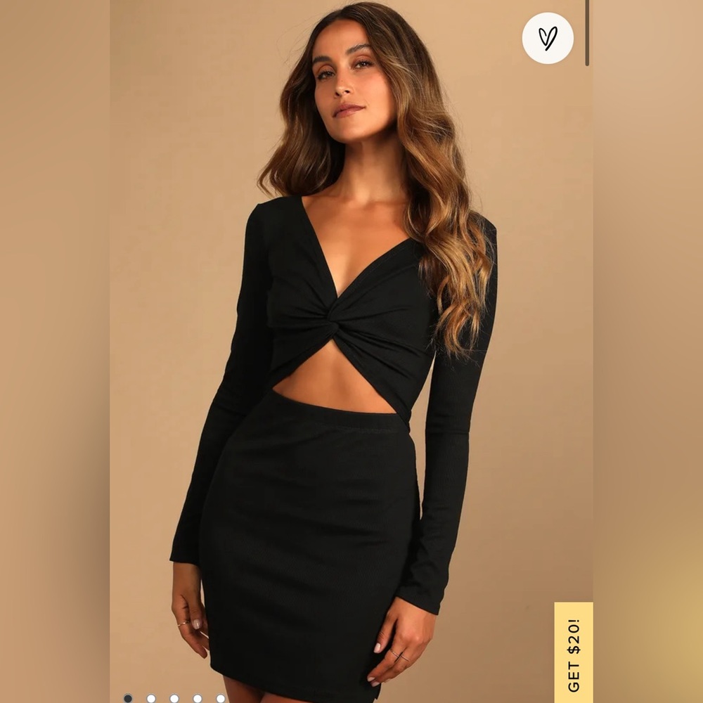 Lulu’s Twist of Style Black Ribbed Twist-Front Cutout Mini Dress
